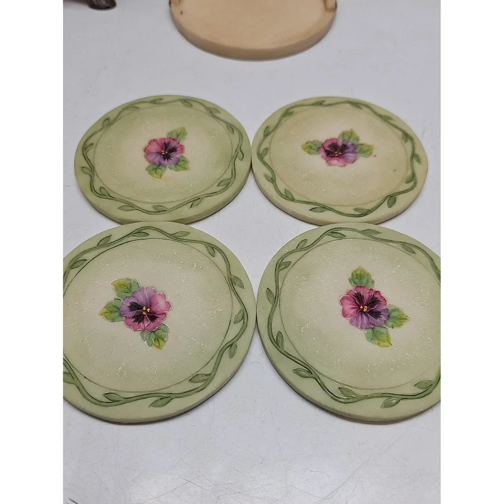 Ceramic Resin Handpainted Birdhouse Flower Coasters & 2 Birds On Branch Figure